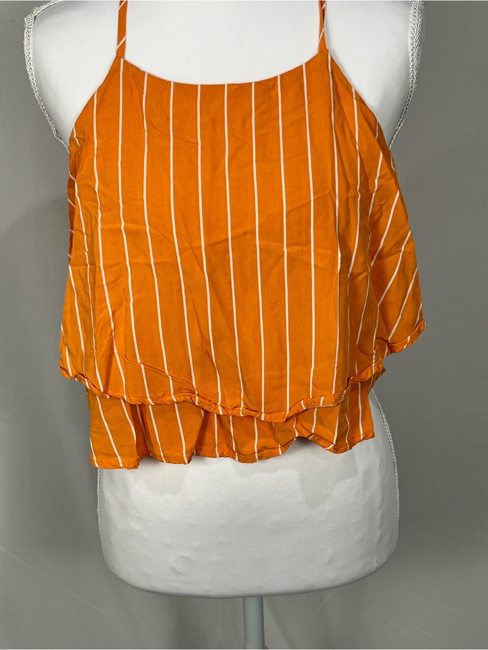 Forever 21 Orange and White Striped Ruffled Crop Blouse